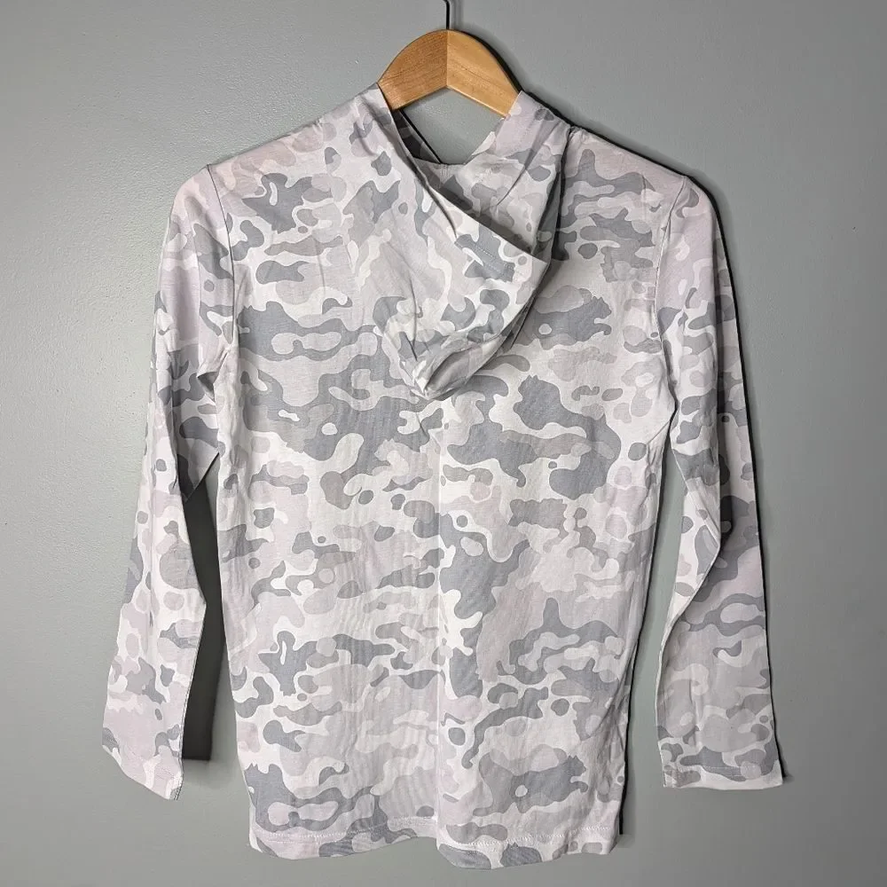 PUMA Kids Grey White Camo 100% Cotton Pullover Long Sleeve Hoodie M 10 12